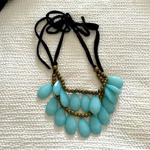 Two strand statement necklace - blue beads separated by smaller bronze beads